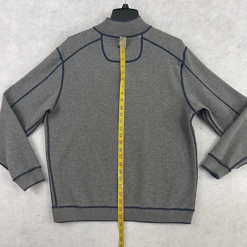 Tommy Bahama 1/4 Zip Sweater Mens Large Gray Blue Reversible Pullover Casual